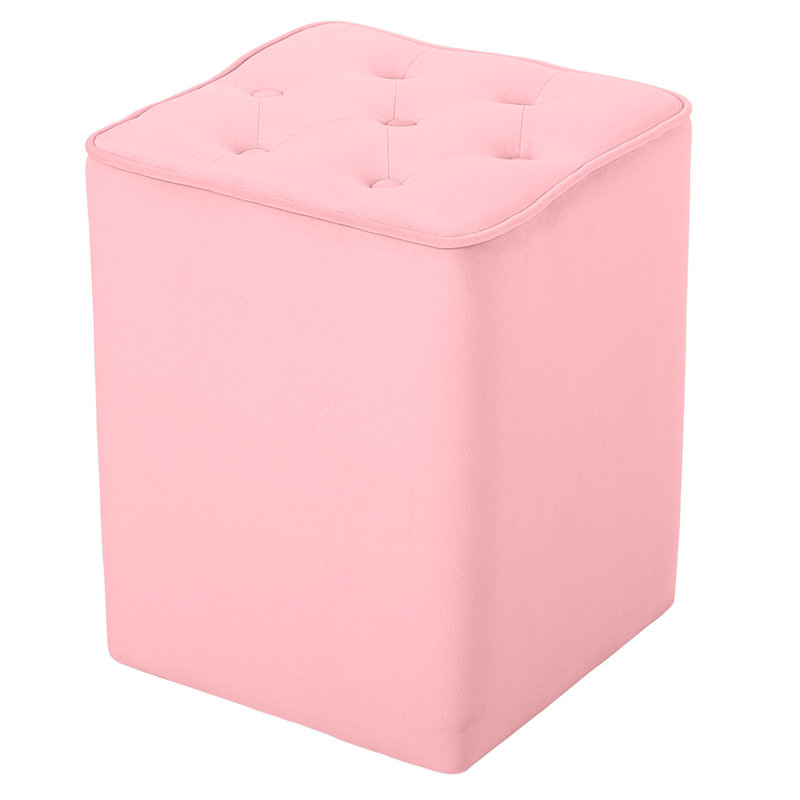 Hepler 40cm Wide Velvet Tufted Square Solid Colour Pouffe Ottoman, Pink