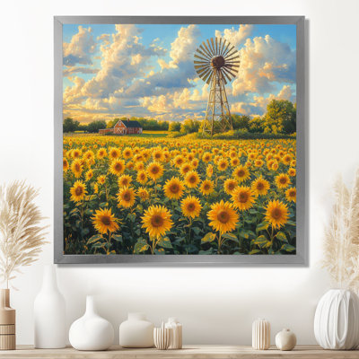Tournesols au moulin à vent en été II - décoration murale florale