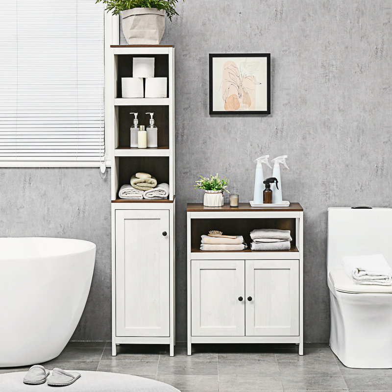 Armoire d'entrée, armoire de rangement haute pour salle de bain, armoire tour autoportante avec 3 tablettes ouvertes et tablette réglable