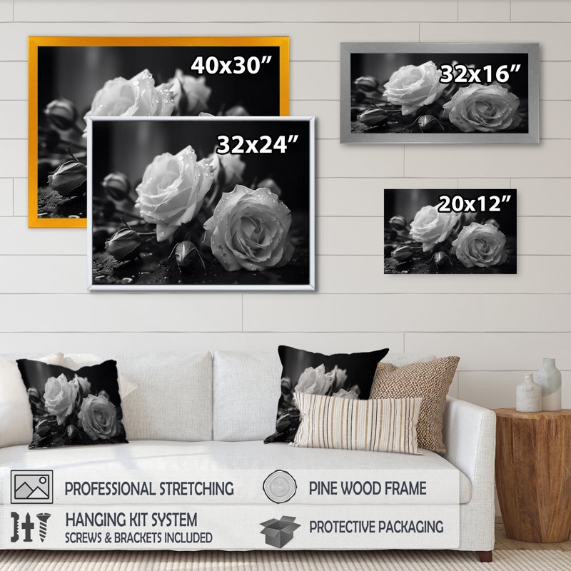 «Gray Garden of Roses I», reproduction d'art sur toile, H 12 po x l 20 po x P 1 po, Toile tendue