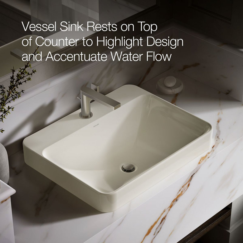 Vox Vitreous China Rectangular Vessel Bathroom Sink with Overflow, Biscuit, 1
