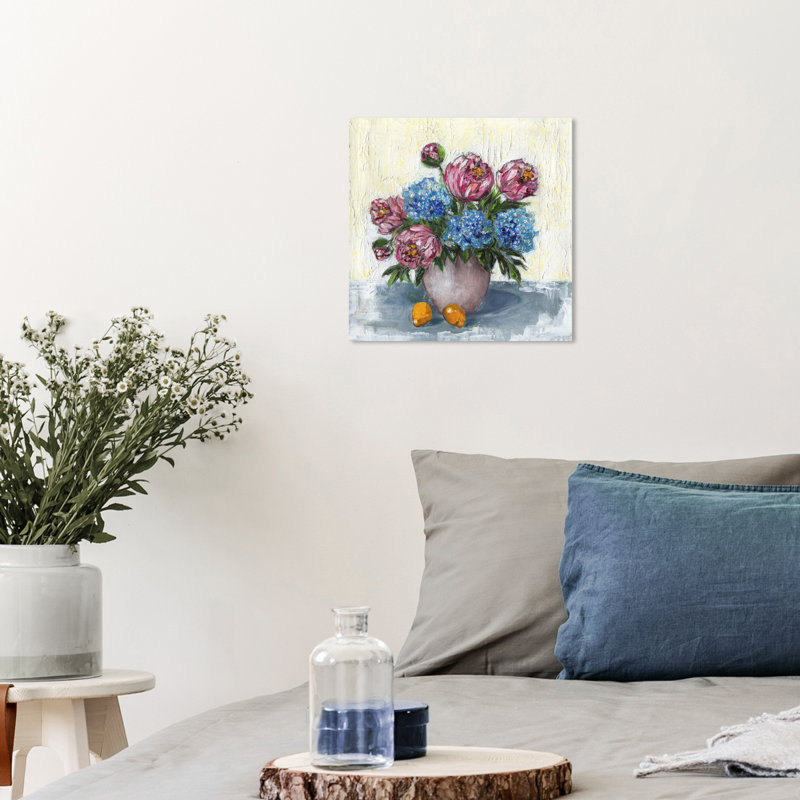 «Lemons And Flowers On Canvas» par Wynwood Studio, reproduction, H 12 po x l 12 po x P 0,8 po