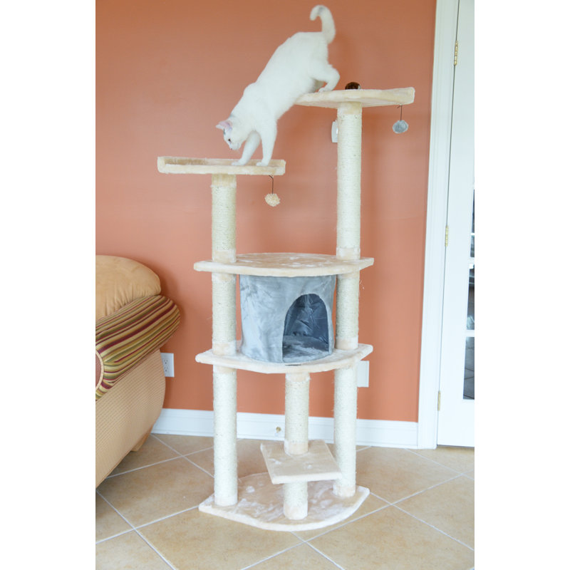 Blanched Almond 64" Freestanding Cat Tree with Sisal Posts