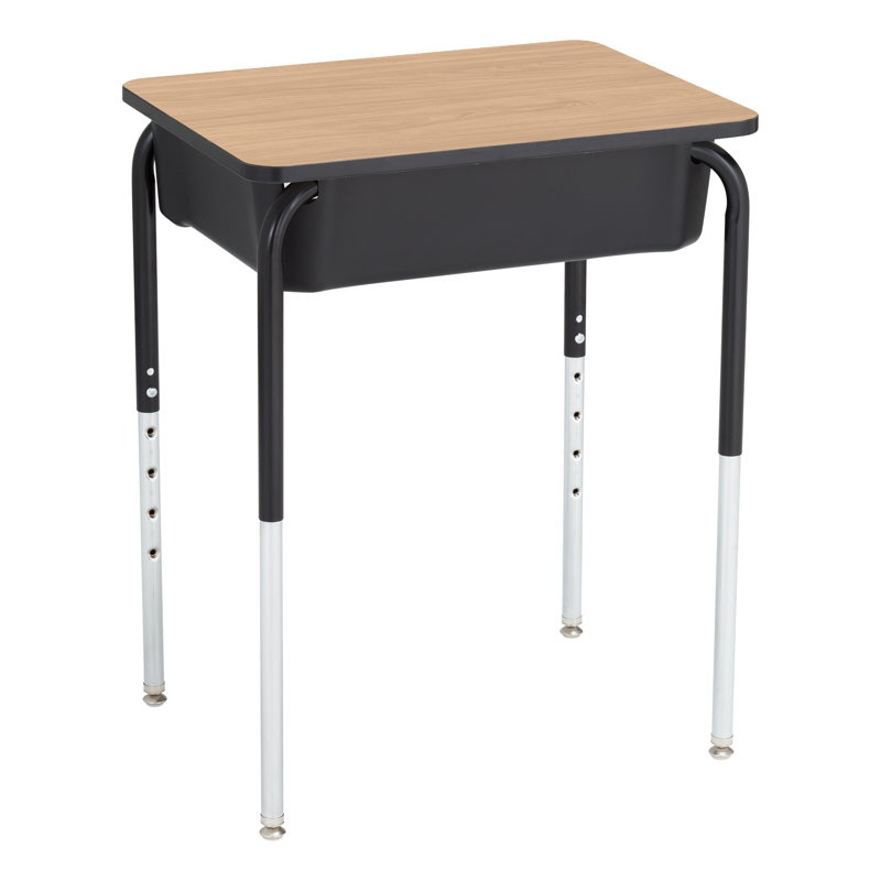 Bureau d'école ouvert à hauteur ajustable avec boîte à livres en plastique (paquet de 2), Gingembre, Noir
