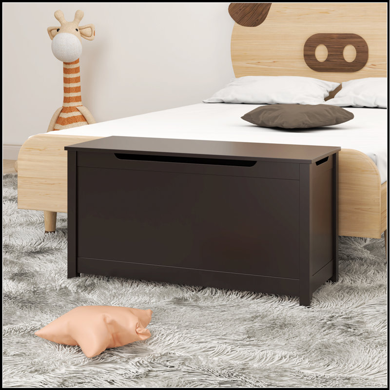Boîte de rangement en bois pour enfants avec couvercle à charnières sécuritaire, parfaite pour organiser et protéger les petits doigts dans les salles de jeux