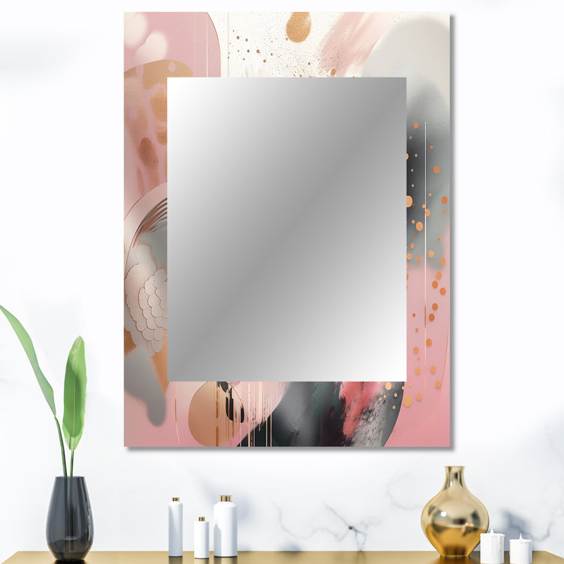 «Pink Rosegold Stripes Complexity V», miroir mural décoratif de formes transitionnelles, grand miroir moderne, impression d'art en métal