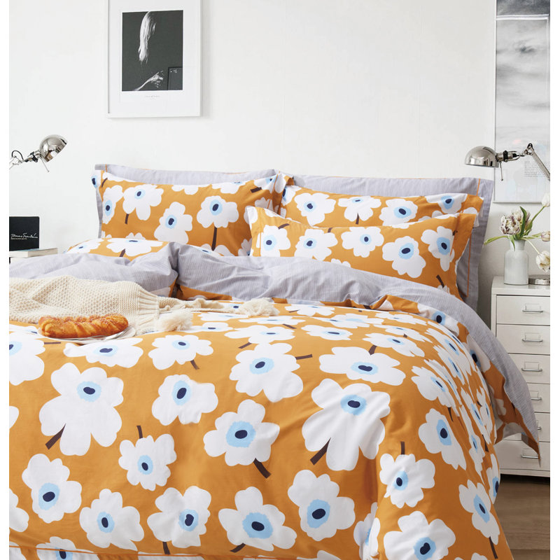 Cotton Box Stitch Floral Comforter, Queen Comforter + 2 Shams, Blue