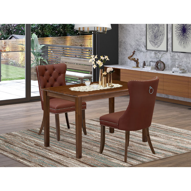 Ensemble de salle à manger 3 pièces comprenant une table de cuisine rectangulaire et 2 chaises rembourrées, noyer antique