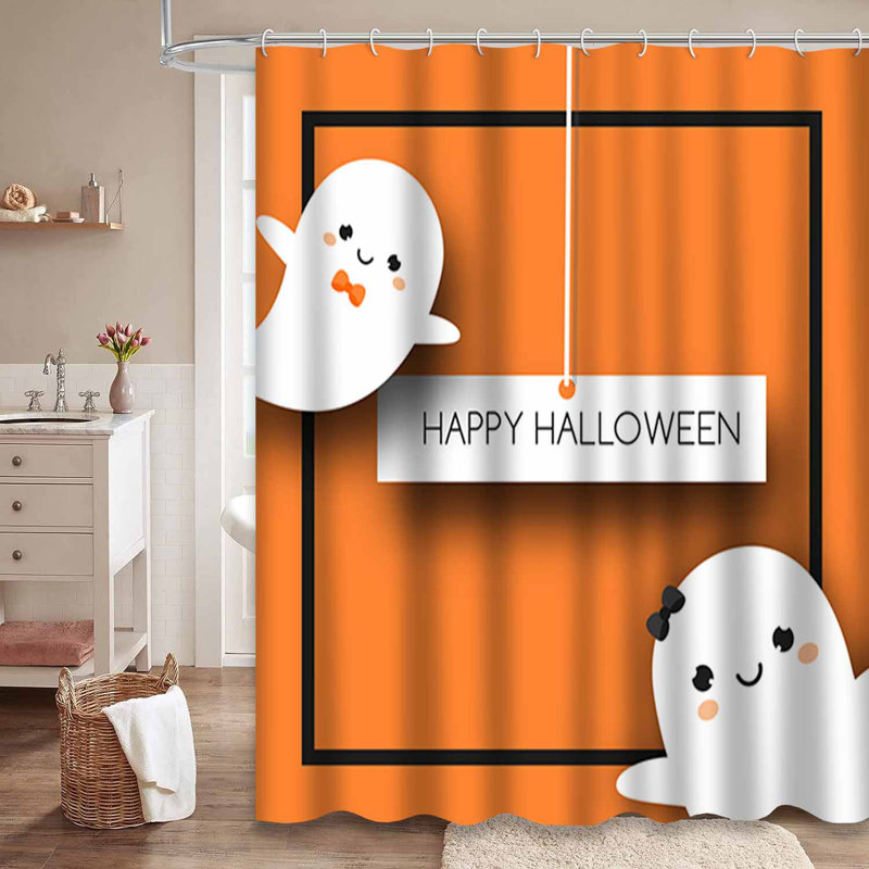 Rideau de douche carré avec 12 crochets Happy Halloween, L 72 po x l 78 po