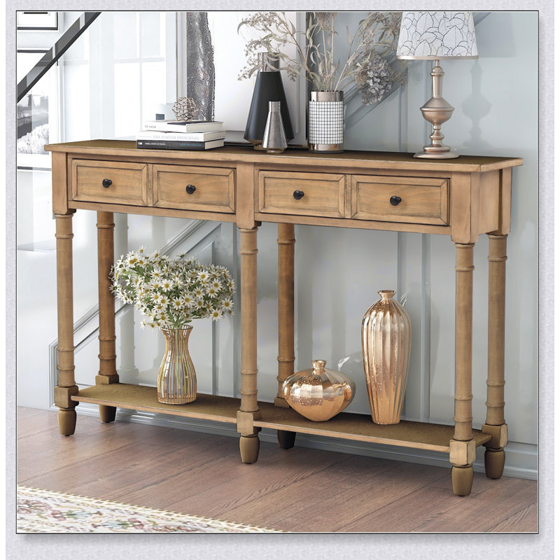 Console rustique avec deux tiroirs de rangement et une tablette inférieure pour un assemblage facile et un décor de salon élégant