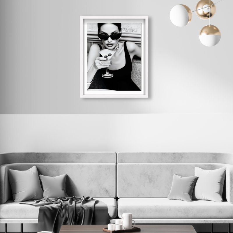 Midnight Sip Framed Graphic Art, 25.5"H x 21.5"W, White Shadowbox