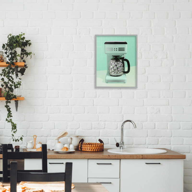Giclée sur table avec cafetière disco, design par Lish Creative, 14 X 11, Giclée de ferme grise encadrée