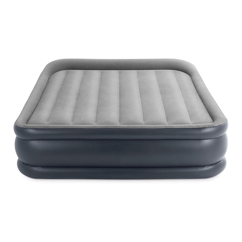 Queen Size Gray and Black Raised Air Mattress with Built-in Pump