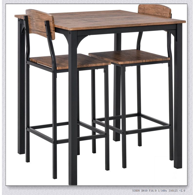 3 Piece Bar Table Set, Industrial Counter Height Dining Table Set