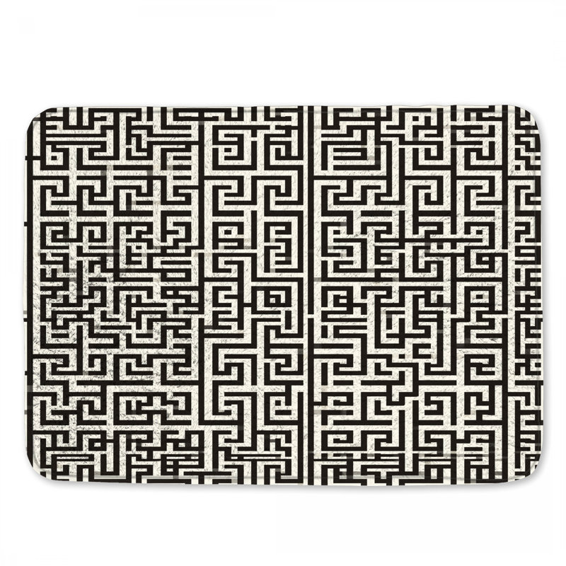 Tapis de bain noir à motif labyrinthe, L 24 po x L 17 po
