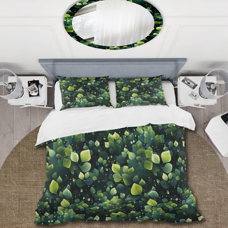 Literie à feuilles de wasabi vertes, Housse de couette simple + 1 taie décorative stan