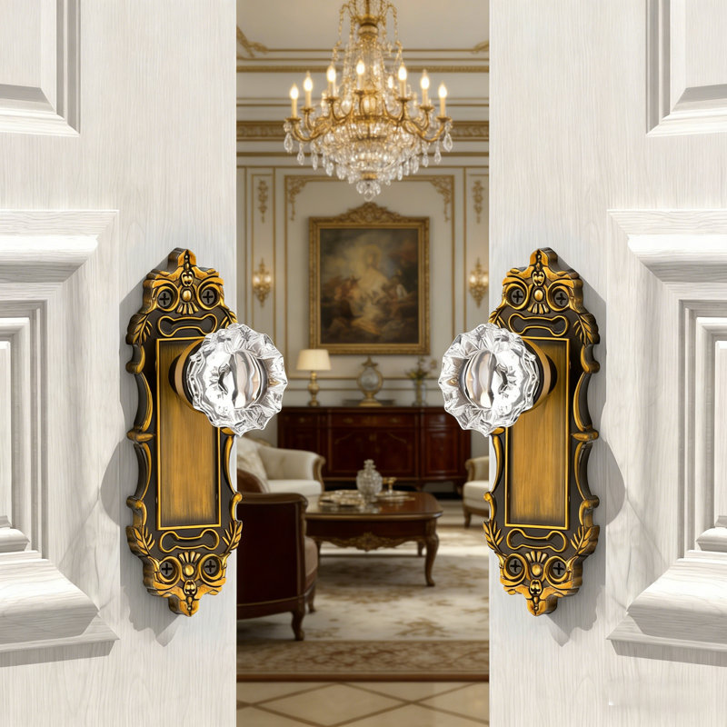 Fausse poignée de porte cristal, Bronze frotté à l'huile, Faux bouton double