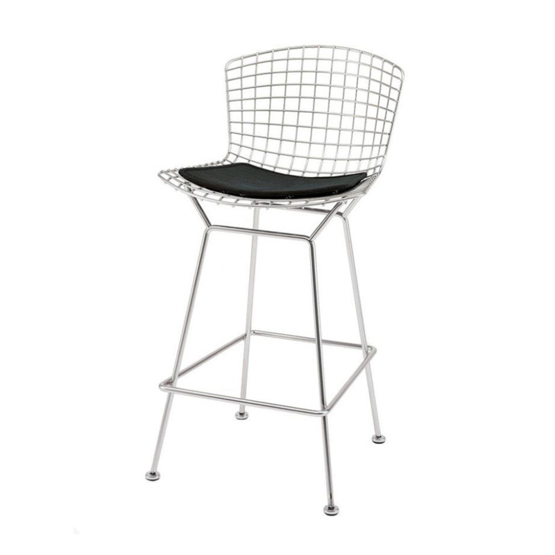Tabouret de comptoir Bertoia, Chrome, Noir