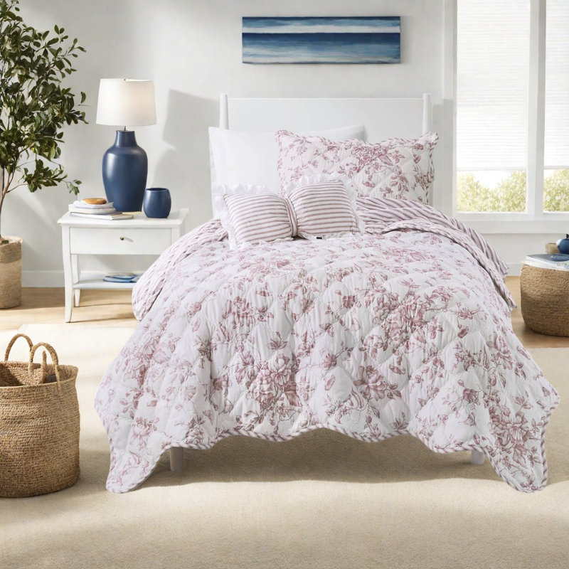 Ensemble de courtepointe rose en polyester 3 pièces pour chambre douillette