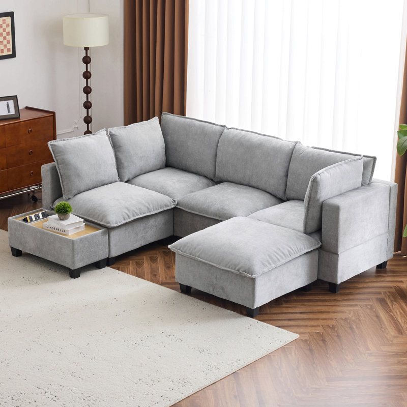 Canapé modulaire Fabian 90 po avec ports de recharge cachés et repose-pieds, Gris
