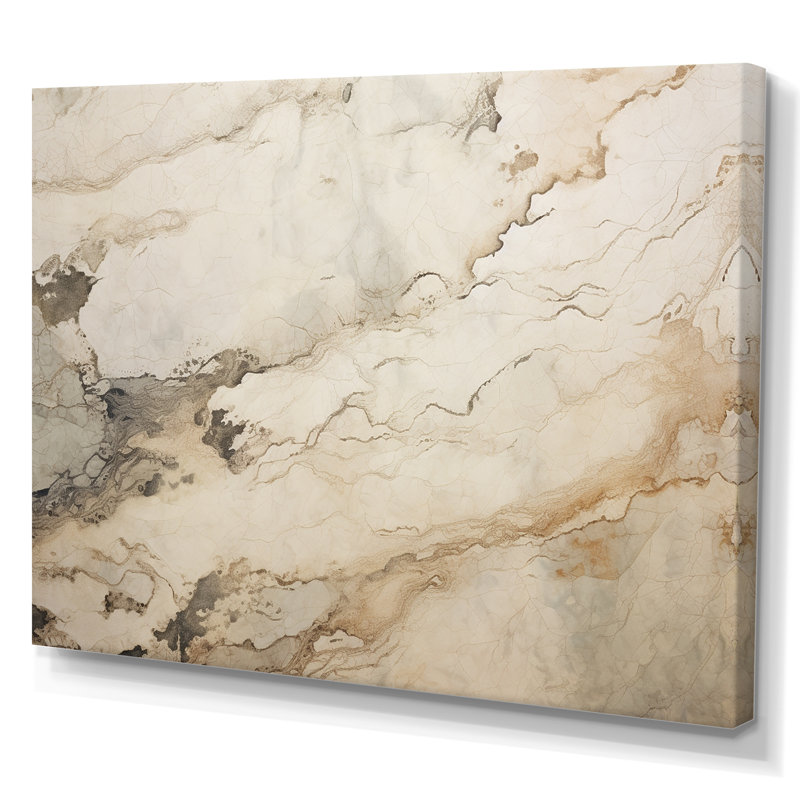 Beige et blanc, rivière de marbre - art mural abstrait en marbre, H 12 po x l 20 po x P 1 po, Toile tendue
