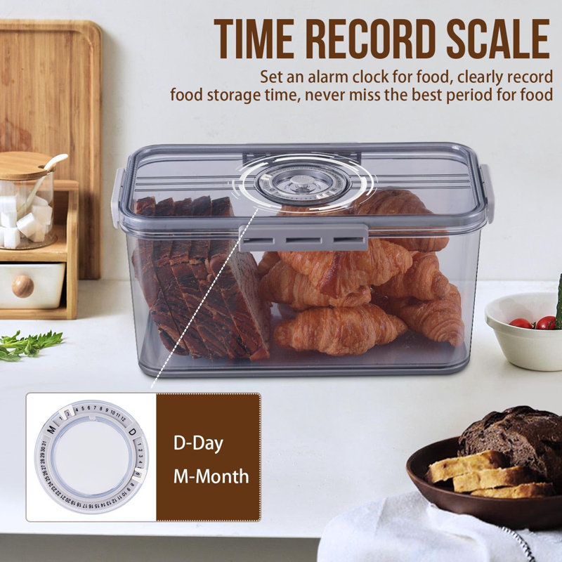 Bread Box Bread Boxes For Kitchen Counter Airtight, Time Recording Bread Storage Container With Lid, Bread Keeper, Gray