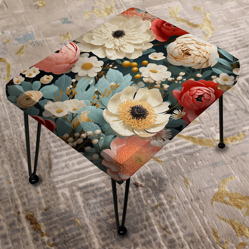 Delight Pink And Beige Floral Pattern - Floral Rectangle Ottoman