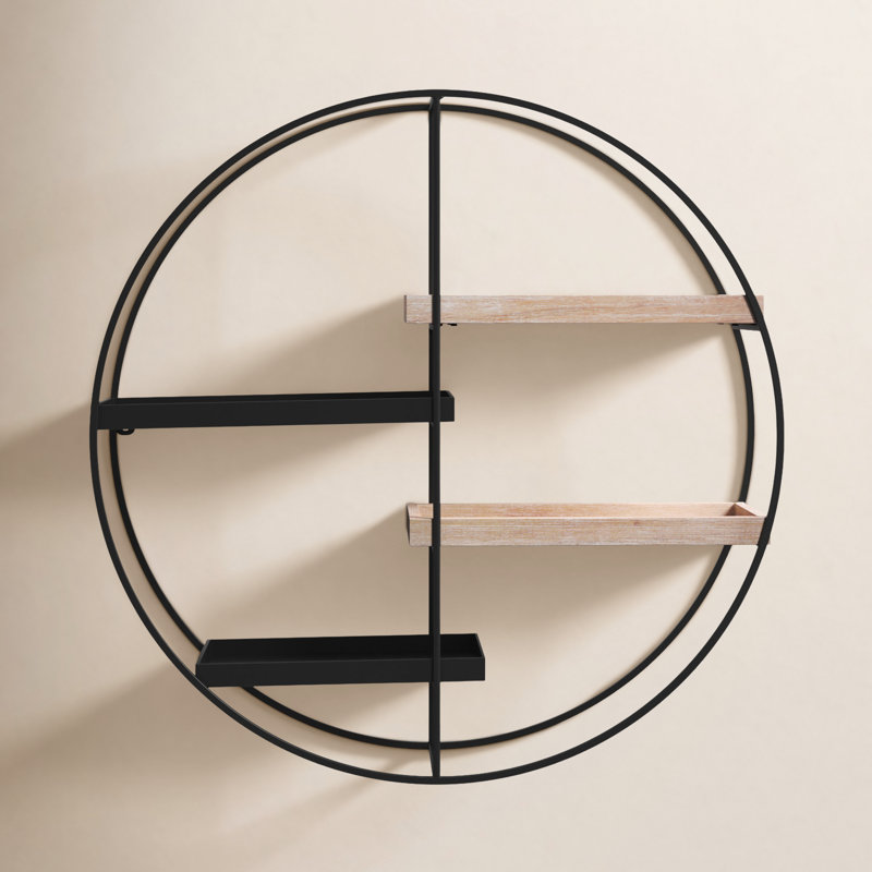 Khala 4 Piece Circle Solid Wood Accent Shelf, Black