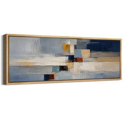 Navy Blue Geometric Abstract Wall Decor - Large Framed Canvas Master Bedroom Wall Art Print
