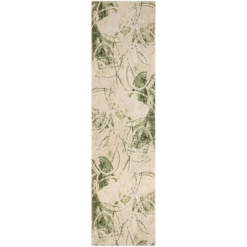 Astra Machine Washable Beige Green Modern Indoor Rug, Runner 2'2" x 8'