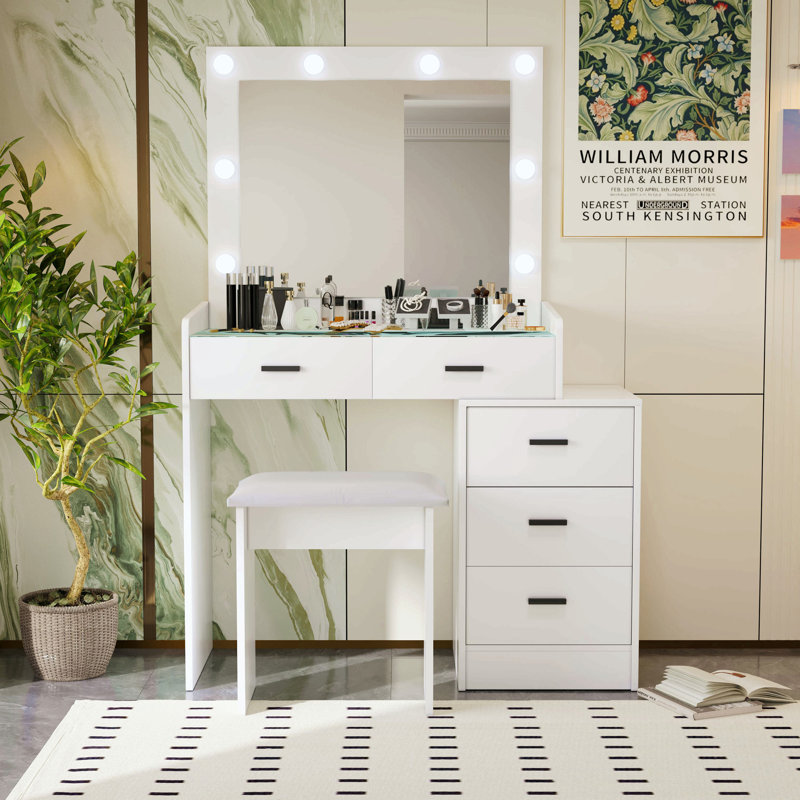 Coiffeuse réglable blanche avec 5 tiroirs