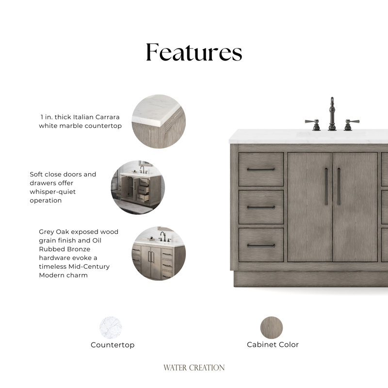 Hugo 48" Carrara White Marble Countertop Bath Vanity in Gray Oak with Faucet, Oil Rubbed Bronze