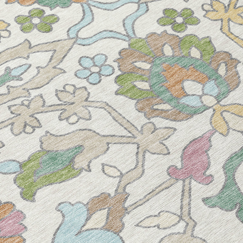 Machine Washable Indoor/Outdoor Chantille ACN2587 Floral Rug, 2'3" x 7'6" Runner, Ivory