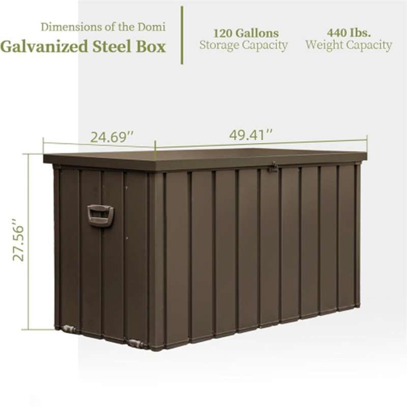 100-Gallon Waterproof Deck Box with Lock, 27.56" H x 49.41" W x 24.69" D, Dark Brown