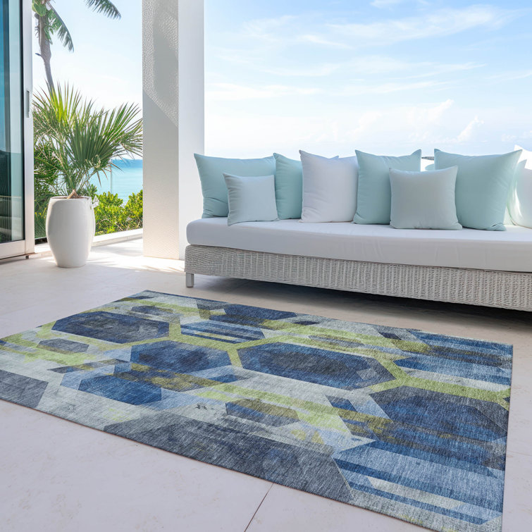 Machine Washable Indoor/Outdoor Cinead ACN1722 Navy Rug
