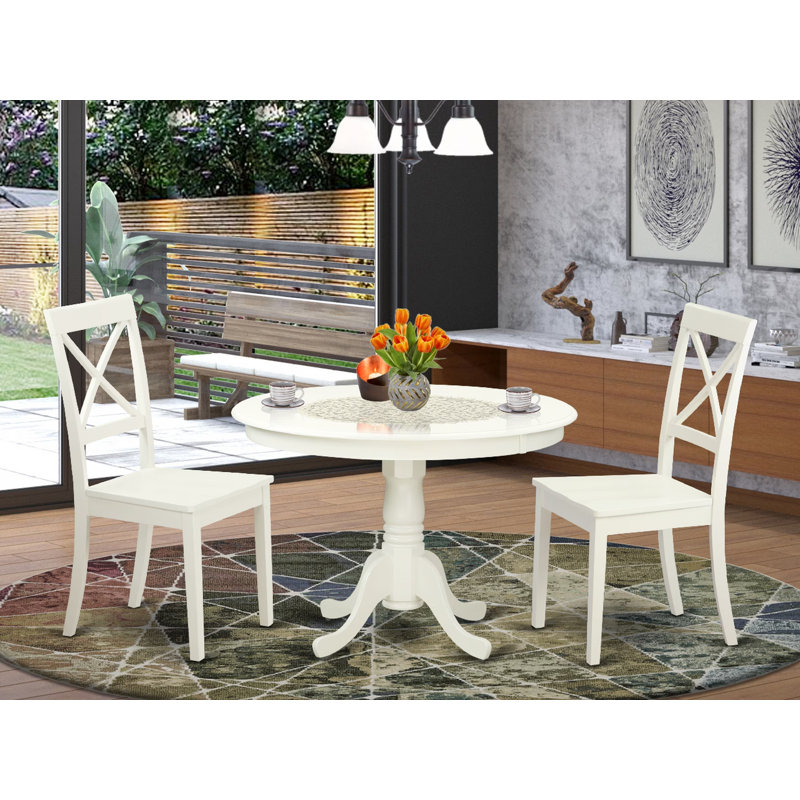 Solid Wood Top Dining table with Chairs with Lattice Back, Linen White, 5 Pieces: 1 Table, 4 Chairs