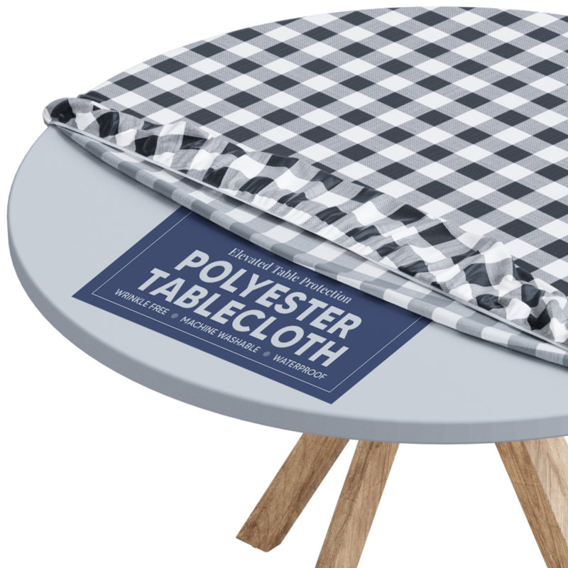 Tablecloth Of Polyester- Fitted With Elastic, Water Proof, Washable, Fits For Table, Checked Design By Sorfey., 48" Round