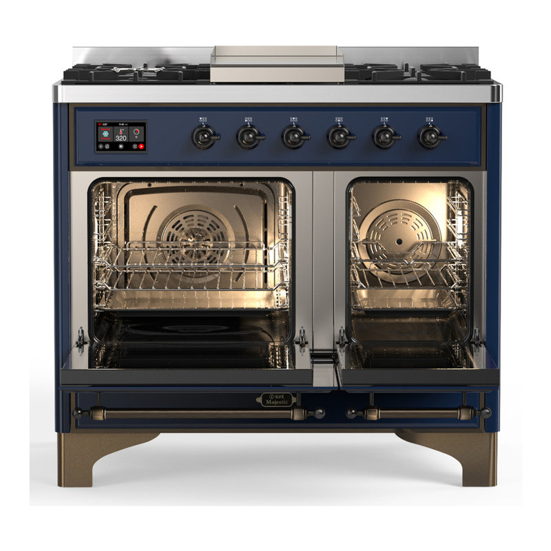 Majestic III Series 40 Inch Dual Fuel Range with 6 Sealed Burners, Griddle, in Mightnight Blue (Natural Gas, Chrome Trim)