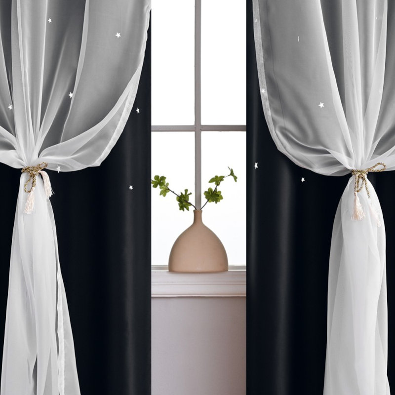 Eurielle Room Darkening Curtain Pair, Black/White