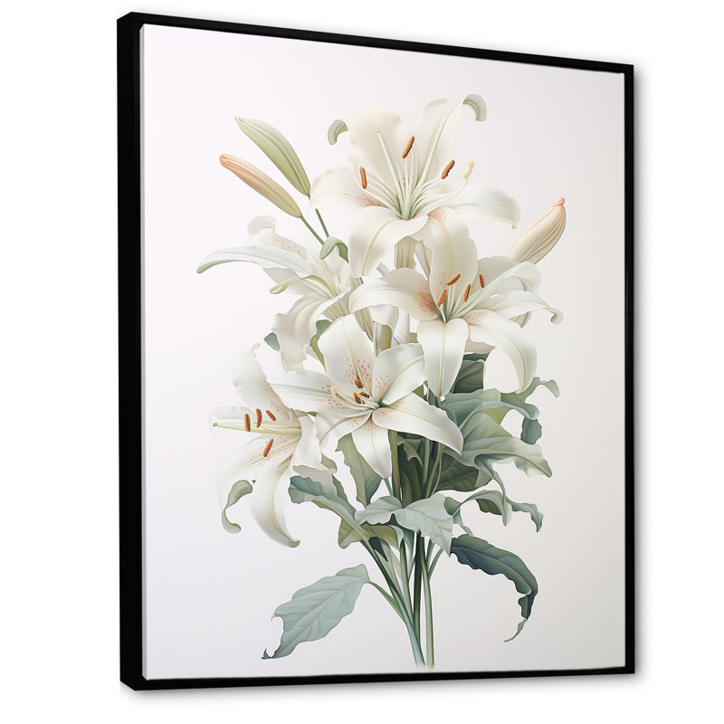 «White Lilies In Bloom Beauty IV» sur toile, Cadre flottant noir, H 40 po x l 30 po x P 1,5 po