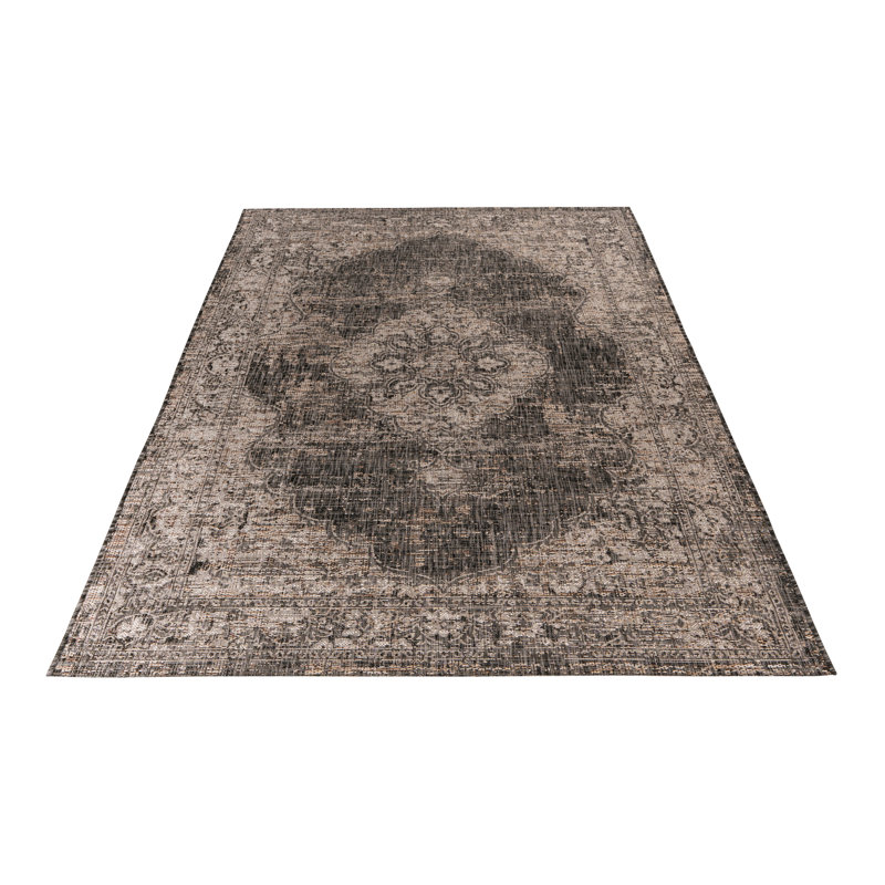 Nordic Oriental Area Rug, Rectangle 80 x 150cm, Grey/Brown/Blue