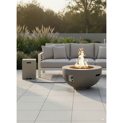 28 inch Outdoor Fire Pit Bowl, Modern Round Steel Firepit in Grey for Patio and Backyard