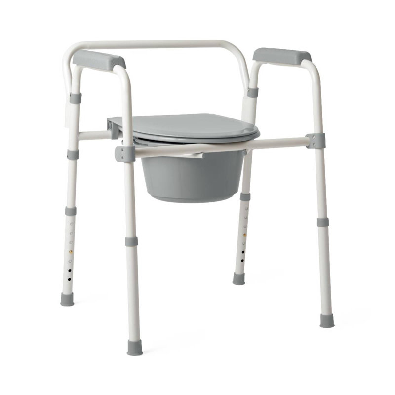Steel 3-in-1 Folding Commode (includes Seat With Lid, Bucket, Armrests, And Splashguard)