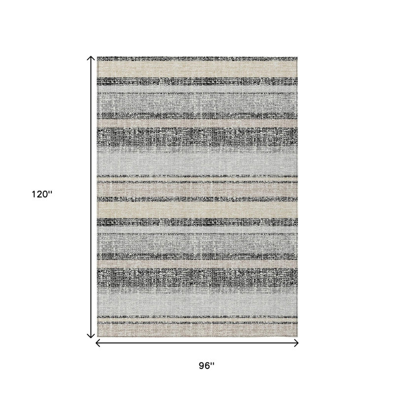 Tapis extérieur lavable rayé noir et argent 8 pi x 10 pi