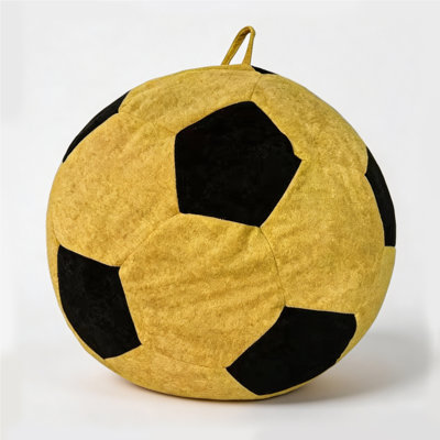 Petit pouf en forme de ballon de soccer jaune et noir, canapé confortable rembourré de mousse et recouvert de flanelle douce, coutures multicolores, idéal pour la chambre ou la salle de jeux.