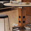 Beige-blanc + brun noisette + argent rond + pierre frittée + bois massif + bois manufacturé + table de salle à manger en acier inoxydable-483130986