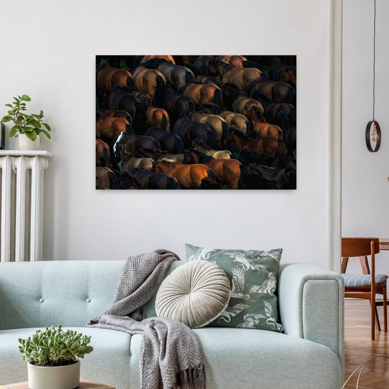 «Horse Herd», art mural cheval rustique contemporain, 24" H x 36" W