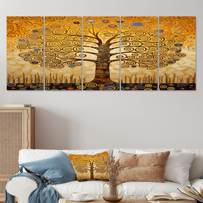 Art nouveau, art mural en spirale jaune 5 pièces