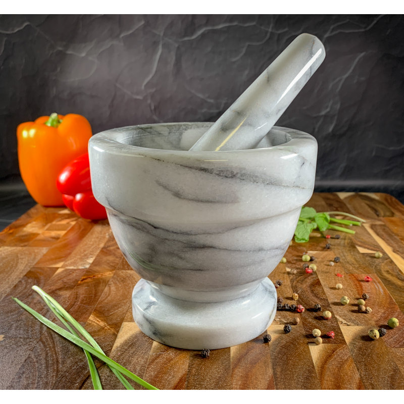 White Marble Mortar and Pestle Set, 4.75 x 4.25 Inch