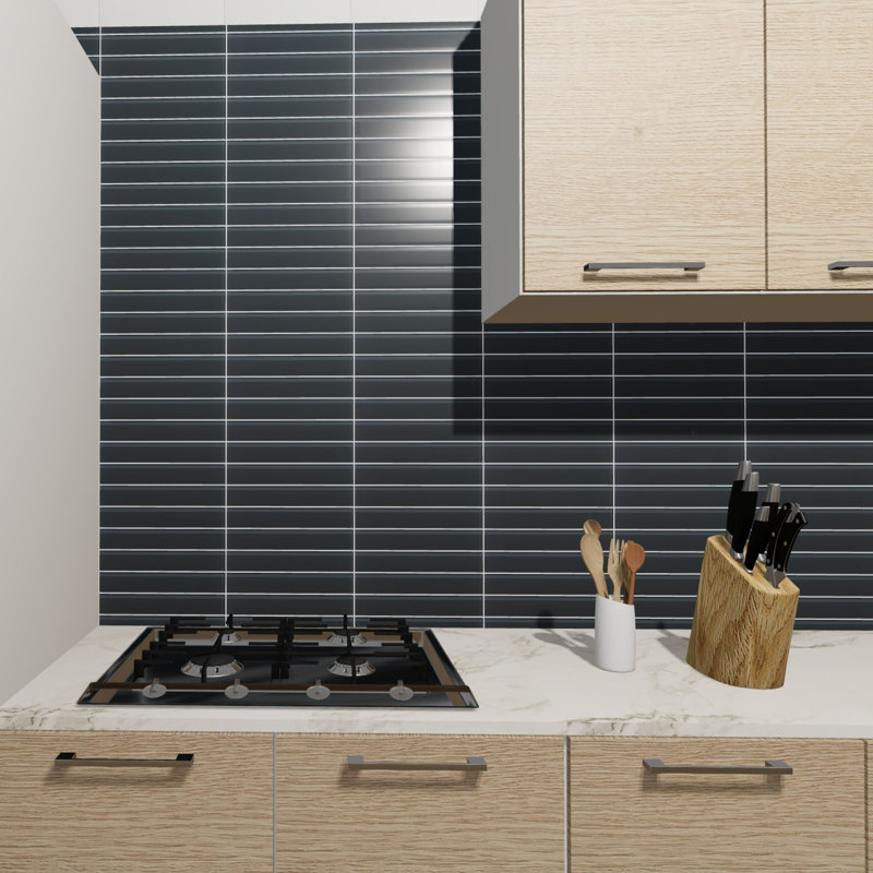 Charm School 2'' W x 12'' L Glass Subway Singular Tile, Steel